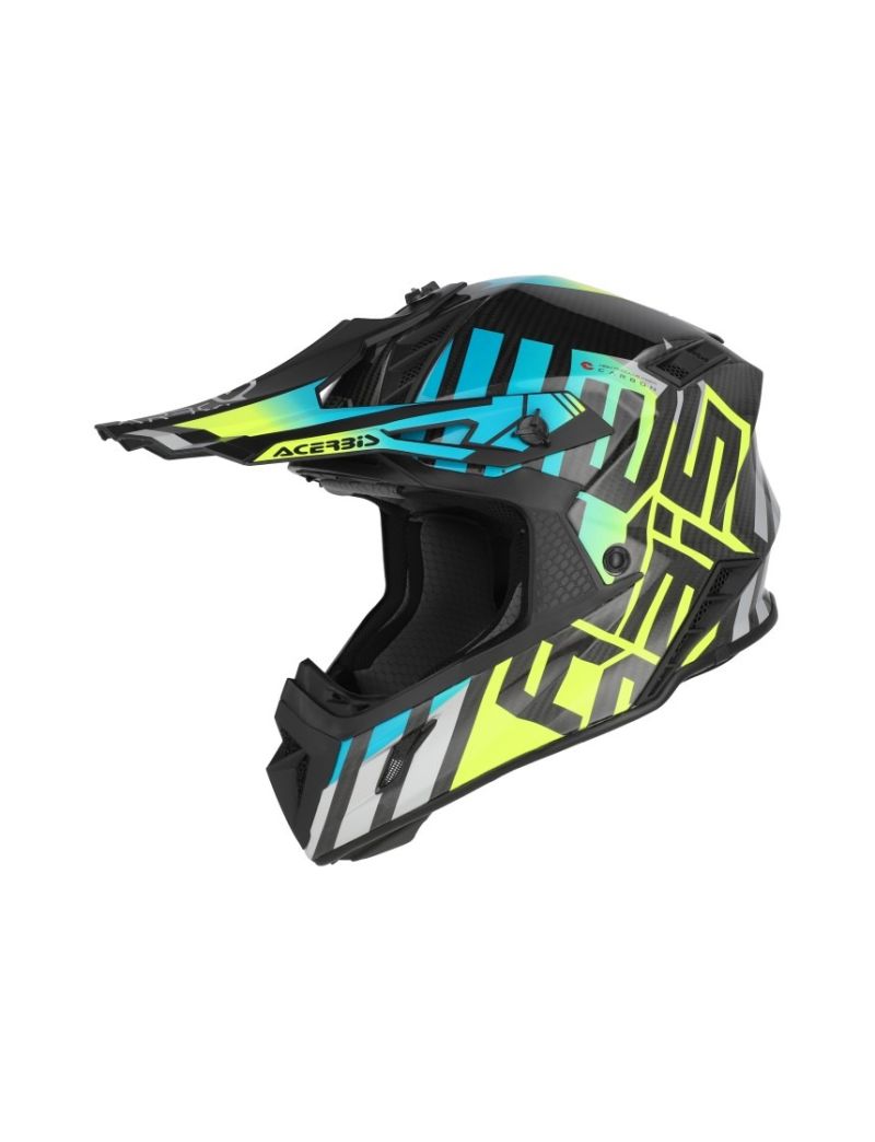 ACERBIS MX HELMET STEEL CARBON 22-06 - LIGHT BLUE/FLUO YELLOW